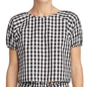 Joie Women's Black White Cotton Gingham Puff Sleeve Blouse Top Size Small